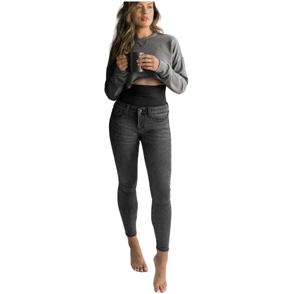 Blanqi Denim Postpartum Support Skinny Jeans size 0 charcoal gray wash XS 2